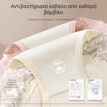 Γυναικείο βαμβακερό εσώρουχο με δαντελένιο τελείωμα μέσης, αναπνεόμενο, μπικίνι με πλήρη κάλυψη γλουτών