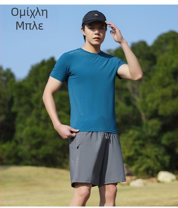 Ανδρική κοντομάνικη T‑shirt με στρογυλό λαιμό, ιαπωνικό ρετρό στυλ, λεπτή ύφανση Ice Silk, γρήγορο στέγνωμα, διαπνοή, ελαστικότητα, καλοκαίρι