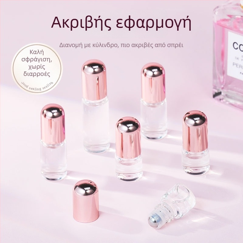 Διαφανές roll-on μπουκάλι με καπάκι ροζ χρυσό, 1 ml/2 ml/3 ml, κατάλληλο για αιθέρια έλαια και άρωμα.