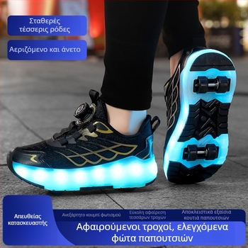 Αναπνεόμενα παιδικά παπούτσια LED με διπλά ρόδα, για εξωτερικά αθλήματα