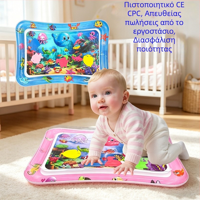 Τετράγωνη μαξιλάρα για το tummy time του μωρού με σχέδιο δελφίνι – φουσκωτή επιφάνεια PVC για παιχνίδι στο νερό