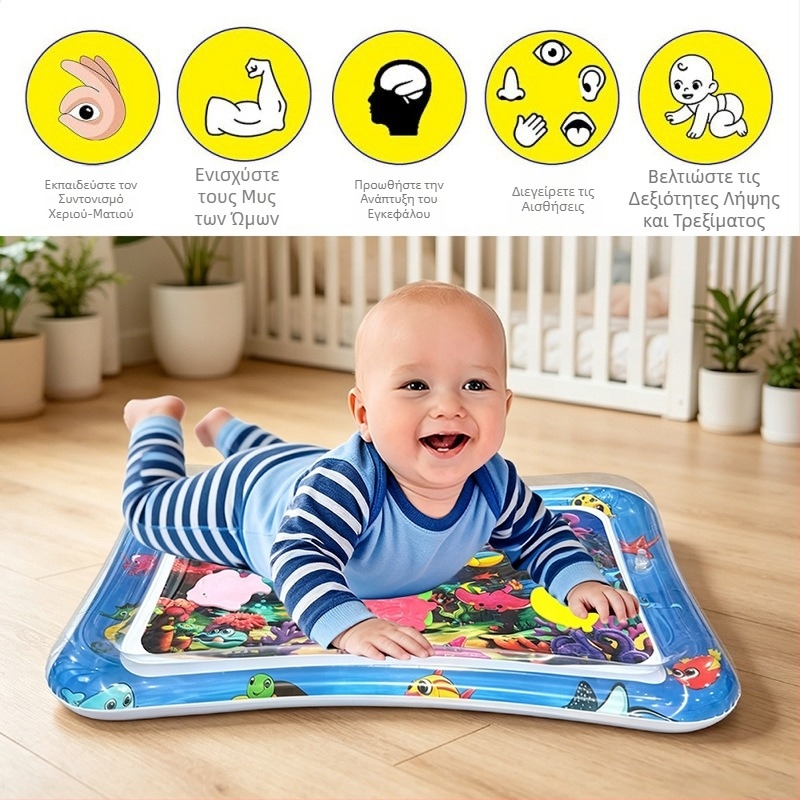 Τετράγωνη μαξιλάρα για το tummy time του μωρού με σχέδιο δελφίνι – φουσκωτή επιφάνεια PVC για παιχνίδι στο νερό