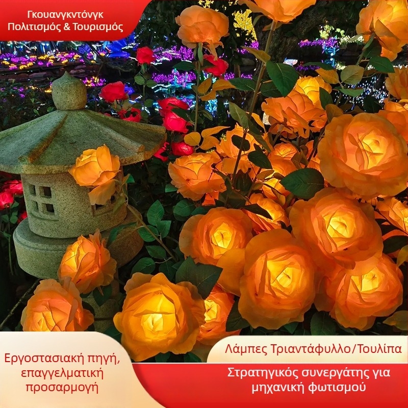 LED ηλιακό φως εδάφους σε σχήμα τριαντάφυλλου, διακοσμητικό φωτισμό για κήπους και πάρκα