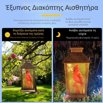 Ηλιακό ρετρό φανάρι παλάτι με κερί, διακοσμητικό φανάρι τοπίου, κρεμαστό