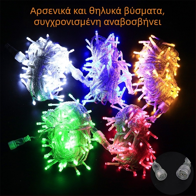 Αδιάβροχη LED αλυσίδα 24V, φώτα σε σχήμα φούσκας με αστέρια για χριστουγεννιάτικη διακόσμηση, τροφοδοσία USB, χαμηλή τάση, αναβοσβήνει