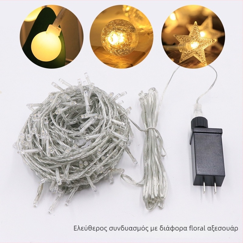 Αδιάβροχη LED αλυσίδα 24V, φώτα σε σχήμα φούσκας με αστέρια για χριστουγεννιάτικη διακόσμηση, τροφοδοσία USB, χαμηλή τάση, αναβοσβήνει