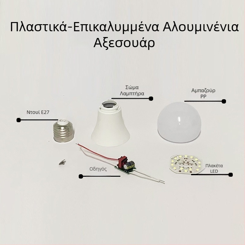 Σετ εξαρτημάτων LED λαμπτήρα με βάση E27, αλουμινένιο περίβλημα και πλαστικό περίβλημα