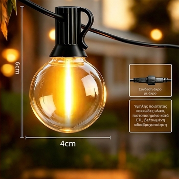 Προσαρμοσμένες 24V ηλιακές LED γιρλάντες G40 με τηλεχειριστήριο – εξωτερική ατμόσφαιρα για κάμπινγκ και κήπο