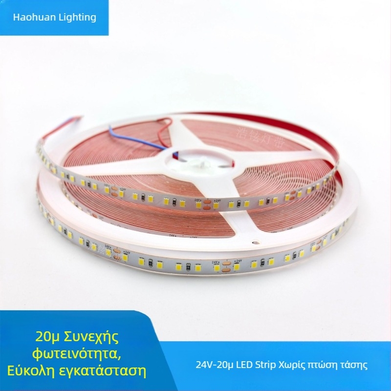Ταινία LED 24V2835, 20 m, χωρίς πτώση τάσης, αυτοκόλλητη για οροφή και φόντο τοίχου, COB γραμμικό φως