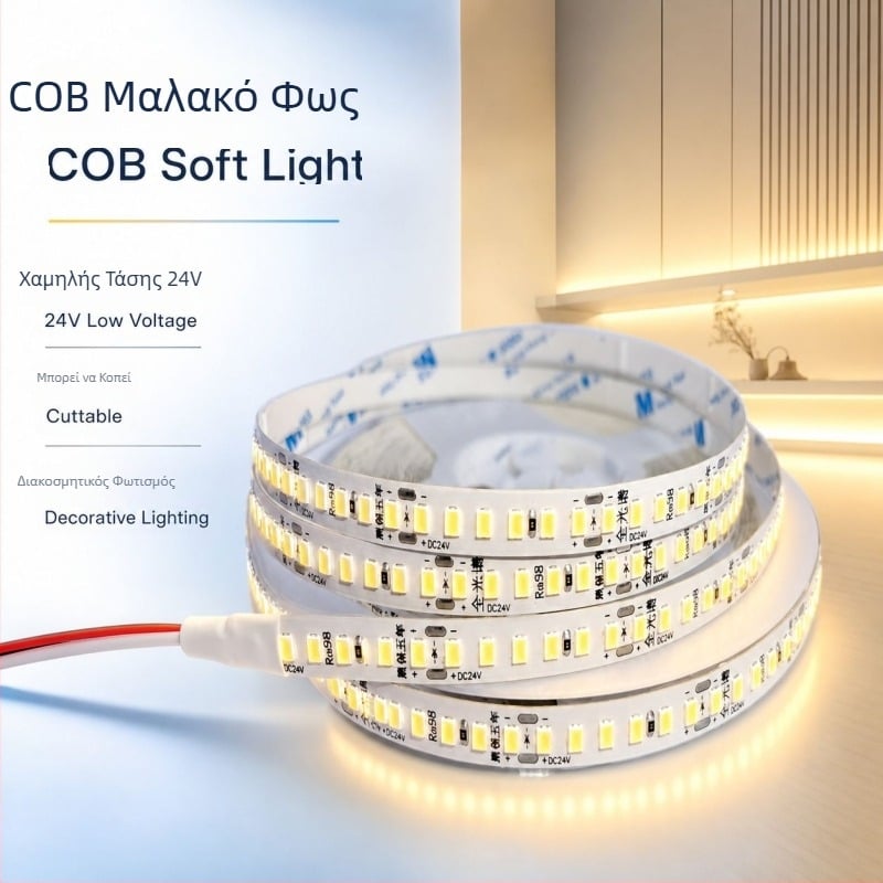 Ευέλικτη λωρίδα LED COB, 24V χαμηλής τάσης, διακοσμητικό φωτιστικό για οροφές, ντουλάπες