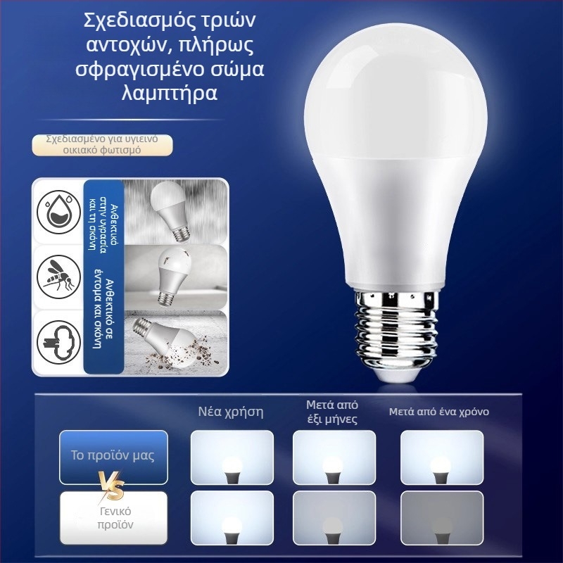 Λαμπτήρας LED ευρέως εύρους τάσης 110–127–220–85–265V, εξοικονόμηση ενέργειας, βάση E27, 1800 lm, δέσμη 180°, IP42, PF 0.5, πλαστικό-αλουμινένιο σώμα, οικιακή χρήση, 2 χρόνια εγγύηση
