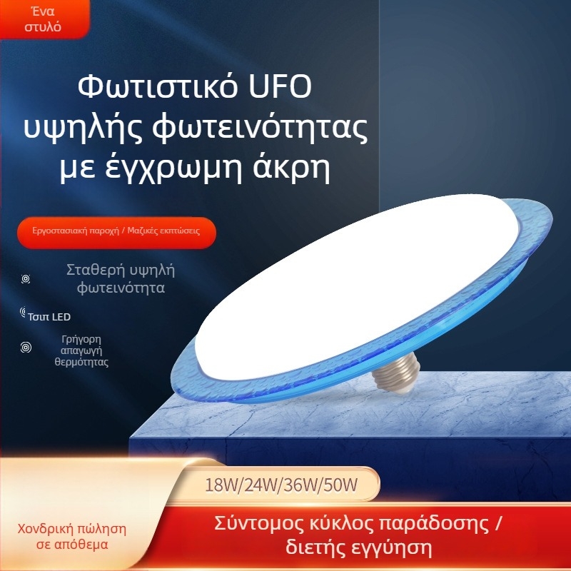 LED UFO οροφής με μπλε άκρη και PC σκιά, στρογγυλή, για οικία και επαγγελματική χρήση