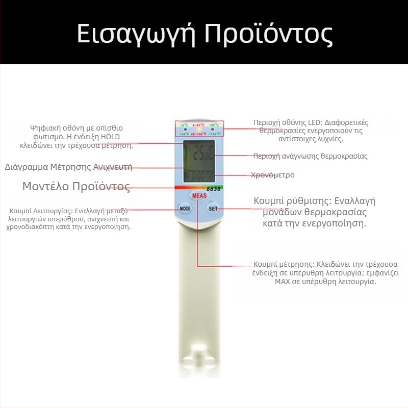 Hengxin AZ-8838 Υπέρυθρο θερμόμετρο για τρόφιμα και βιομηχανική χρήση, με υψηλής ακρίβειας κεφαλή μέτρησης
