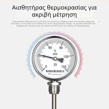 Βιομηχανικό βιμεταλλικό θερμόμετρο με προεκτεινόμενη άκρη από ανοξείδωτο χάλυβα, υψηλή ακρίβεια