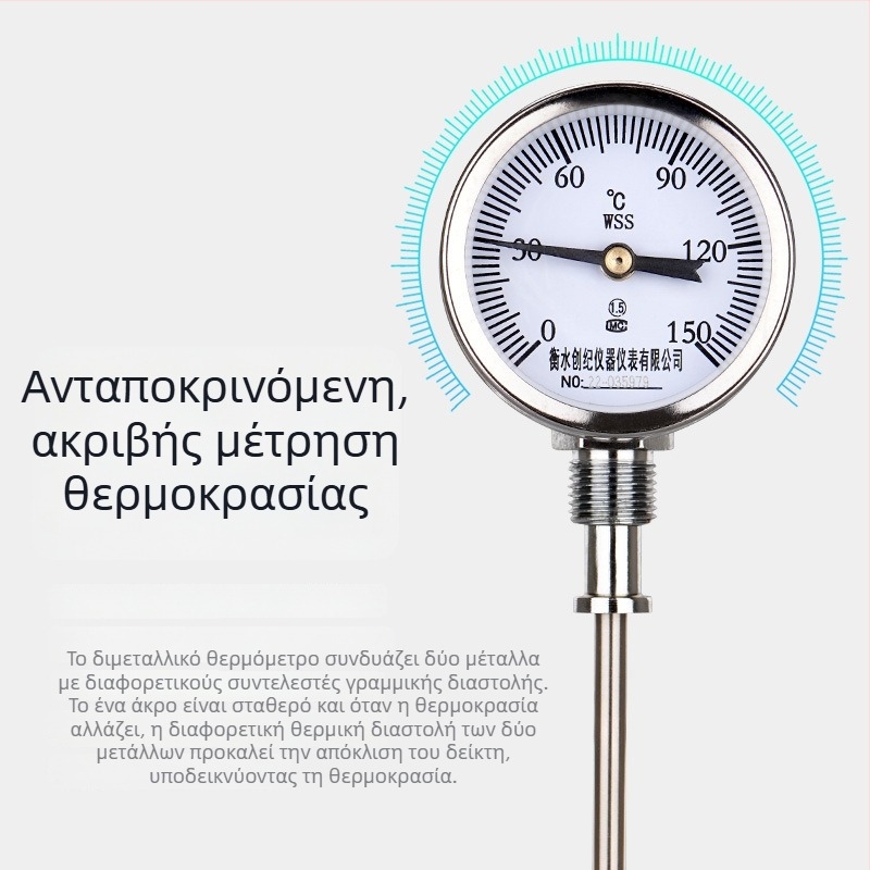 WSS-311/301 Φλογοπροστατευμένο βιμεταλικό θερμόμετρο για σωλήνες λέβητα, αξονικό και ακτινικό, ένδειξη Y60, 0–300°C