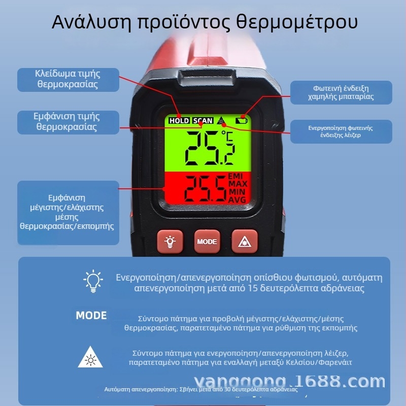 Αντιεπαφικό υπέρυθρο θερμόμετρο κουζίνας για μετρήσεις θερμοκρασίας νερού και λαδιού, υψηλή ακρίβεια