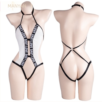 Σεξι κορμάκι με βαθύ V, halter, ανοιχτό μπροστά, σχέδιο με γράμματα