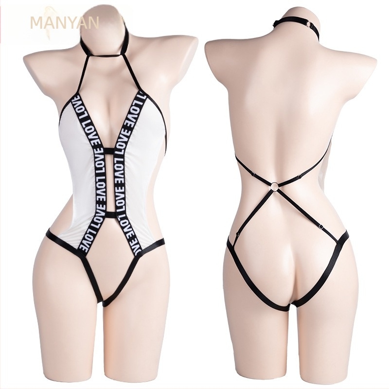 Σεξι κορμάκι με βαθύ V, halter, ανοιχτό μπροστά, σχέδιο με γράμματα