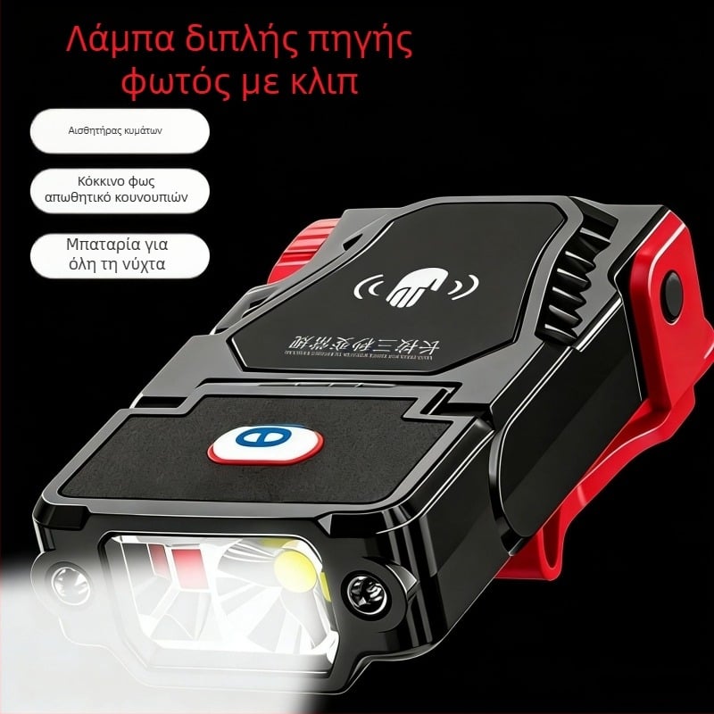 Κεφαλοφακός με κλιπ για καπέλο, συμπαγής, LED, επαναφορτιζόμενος, 90° ρύθμιση γωνίας, μακρά διάρκεια μπαταρίας