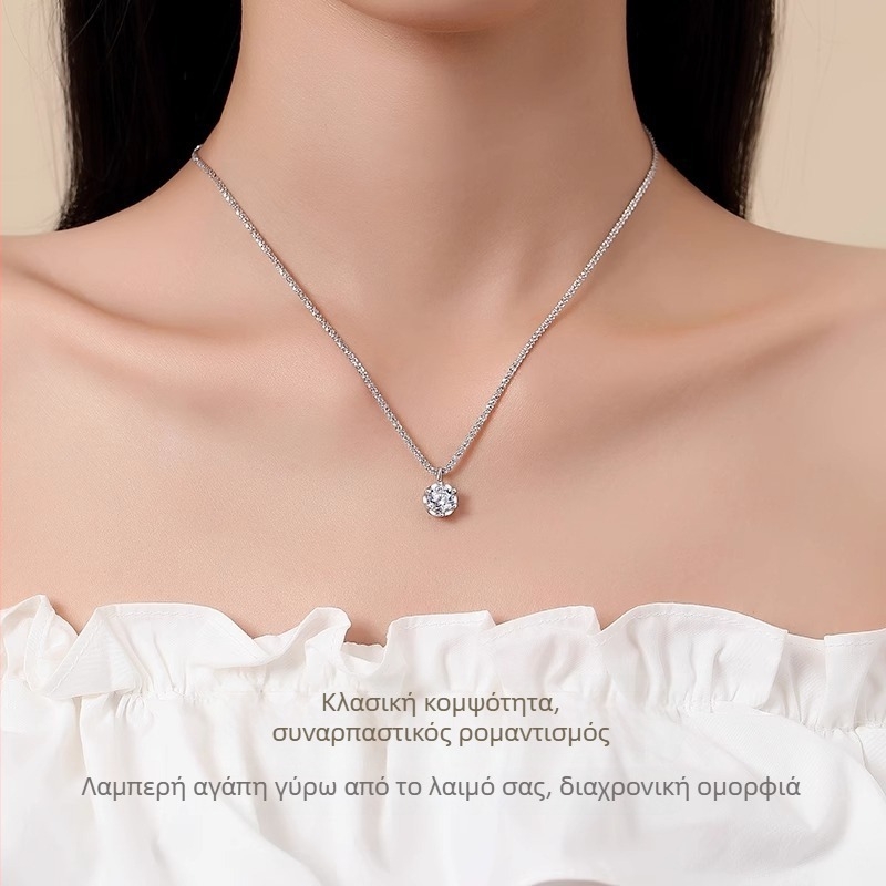 Κολιέ με μοϊσανίτη, εξάκλωνη ρύθμιση, γυναικείο, ελαφρώς πολυτελής χαρακτήρας, λαμπερός περιδέραιο κορυφής, αλυσίδα λάιμου