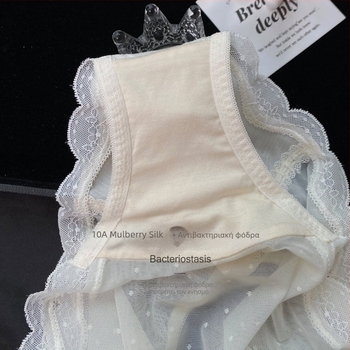 Γυναικείοι ultra-thin εσώρουχοι με δαντέλα, Ice Silk ύφασμα, μεσαία μέση, αναπνέων δίκτυο με πουά, εφαρμοστό στους γοφούς