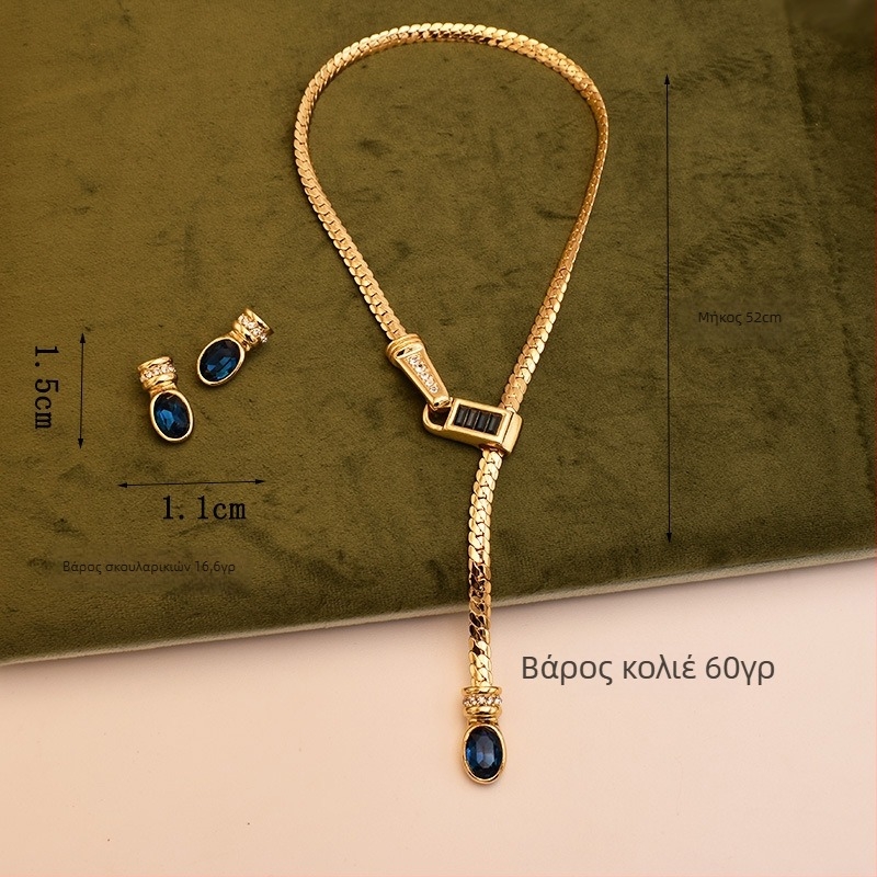 Κολιέ vintage σε σχήμα Y με αλυσίδα φιδιού και γυάλινο μενταγιόν, ρετρό στυλ
