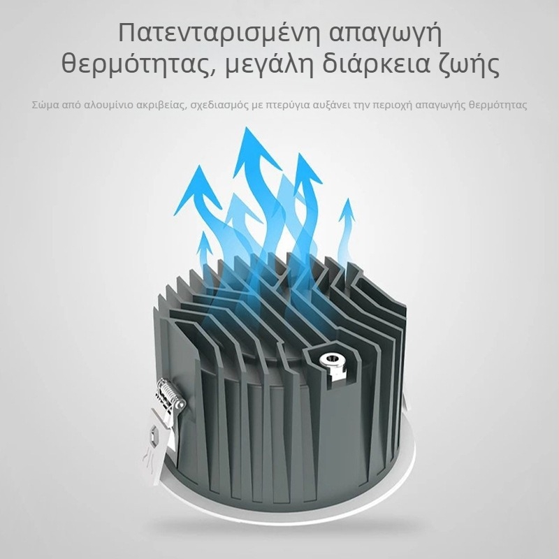 LED εντοιχιζόμενο downlight οροφής για οικιακή χρήση, χωρίς κύριο φως, λαμπτήρας οροφής για σαλόνι και μπάνιο, αδιάβροχο και αντιθαμβωτικό, αλουμινένιο περίβλημα, 6–10W, Ø75mm άνοιγμα
