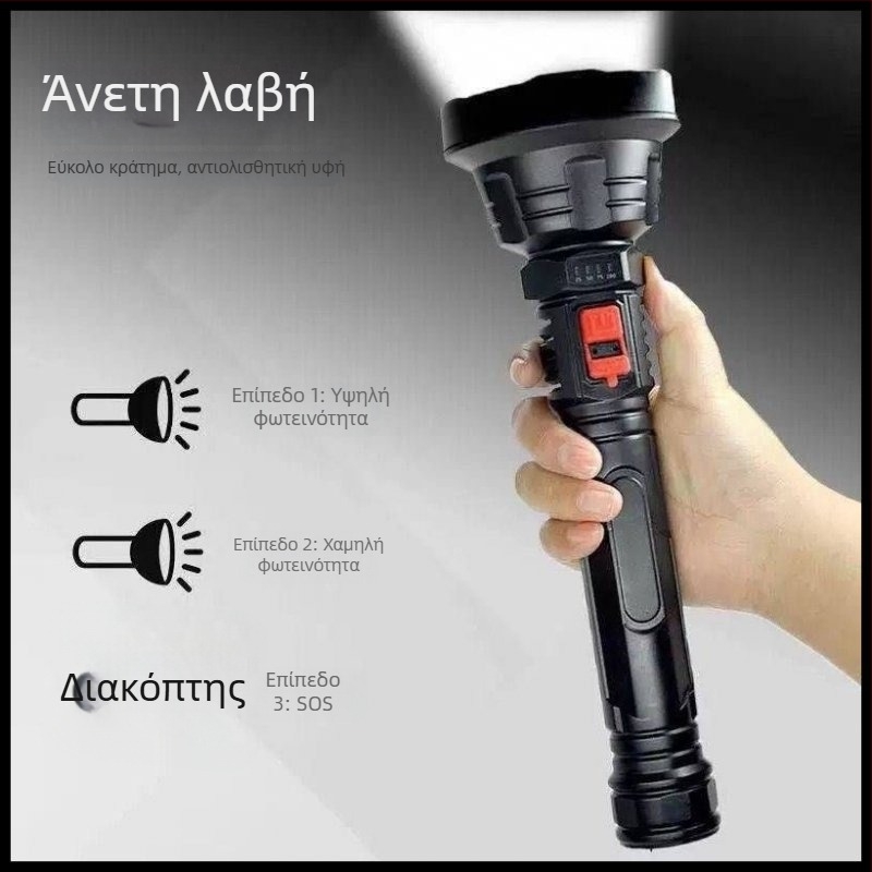Φορτιζόμενος ABS LED φακός εξωτερικού χώρου με μακρινή εμβέλεια, φορητός και πολύλειτουργικός