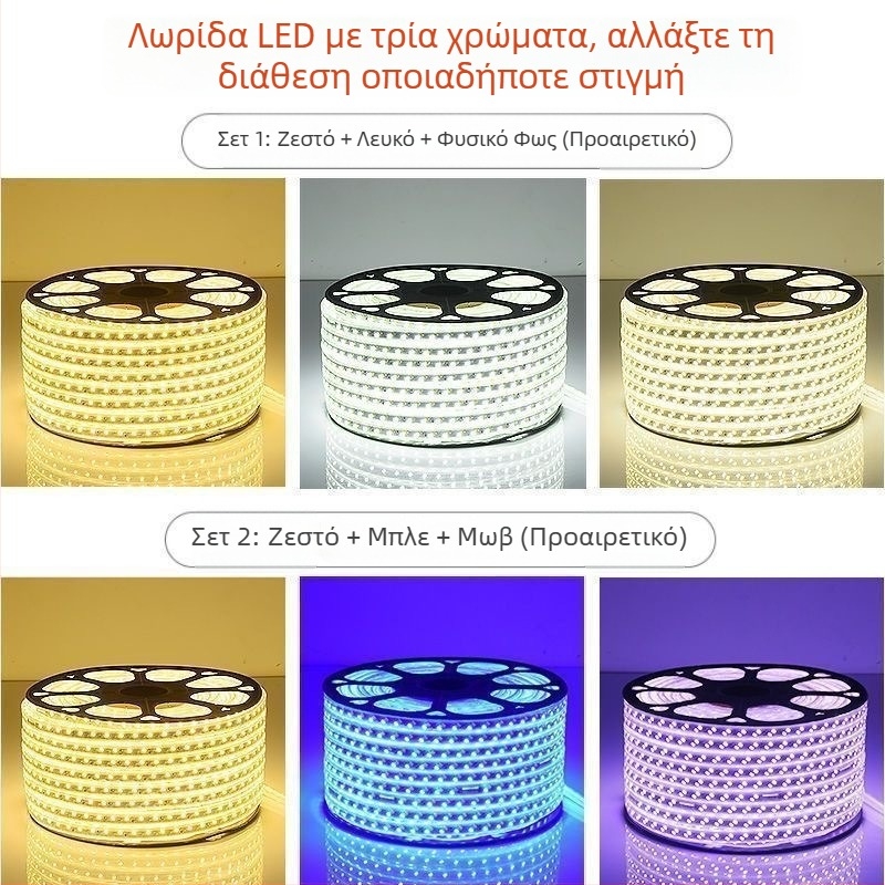 LED ταινία 220V για εξωτερική χρήση, έλεγχος τριών χρωμάτων και αλλαγή χρώματος, φωτισμός ατμόσφαιρας οροφής, αδιάβροχη