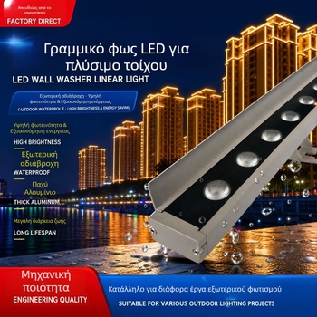 LED φωτιστικό τοίχου-πλύσης με αντιθαμβωτικότητα και διαφράγματα, γραμμικός σχεδιασμός, εξωτερικά αδιάβροχο, ρυθμιζόμενη ένταση φωτισμού