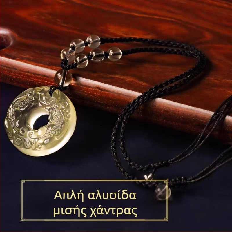 Κίτρινο γυαλί, Διπλός Pixiu – Κολιέ με μενταγιόν-amulet ασφαλείας, κατάλληλο για άνδρες και γυναίκες, ελαφρύ πολυτελές