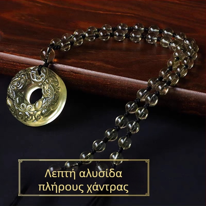 Κίτρινο γυαλί, Διπλός Pixiu – Κολιέ με μενταγιόν-amulet ασφαλείας, κατάλληλο για άνδρες και γυναίκες, ελαφρύ πολυτελές