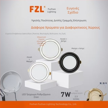 Fuzhao LED εντοιχιζόμενο downlight 2,5 ιντσών με τρίχρωμη ρύθμιση φωτισμού, θερμό λευκό 3000K, αλουμινένιο περίβλημα, άνοιγμα 75 mm, οροφής φωτιστικό για σαλόνι
