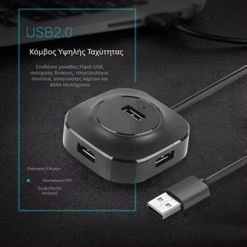 USB 2.0 hub με 4 θύρες, εξωτερική τροφοδοσία, καλώδιο 15 cm