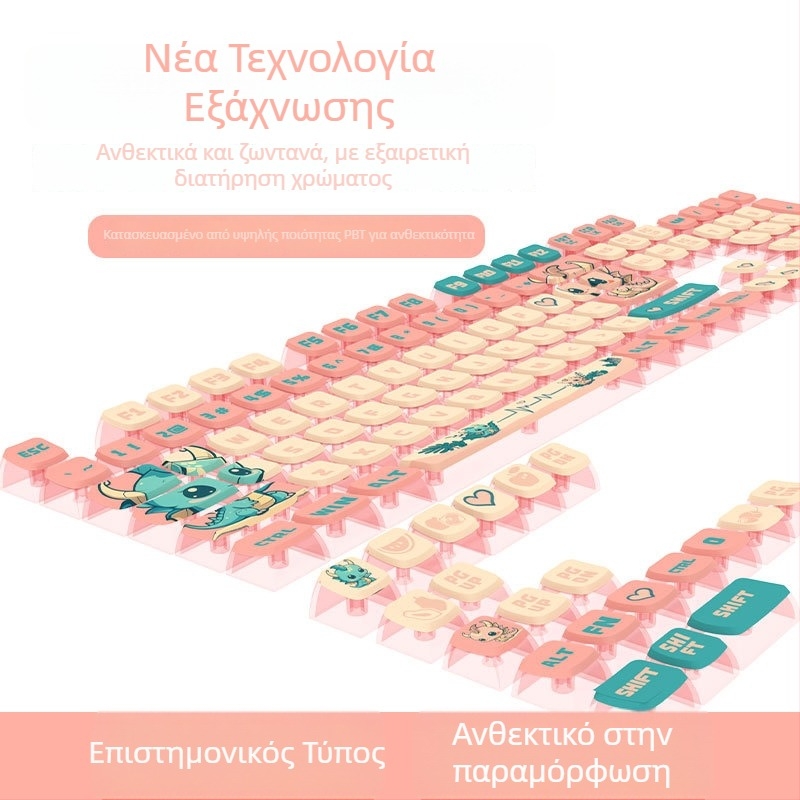 Καλύμματα πλήκτρων Pink Dragon SA προφίλ, διαφανή από όλες τις πλευρές, PBT εκτύπωση με θερμική μεταφορά, προσαρμόσιμα, χαραγμένα από πέντε πλευρές, σετ 125 πλήκτρων