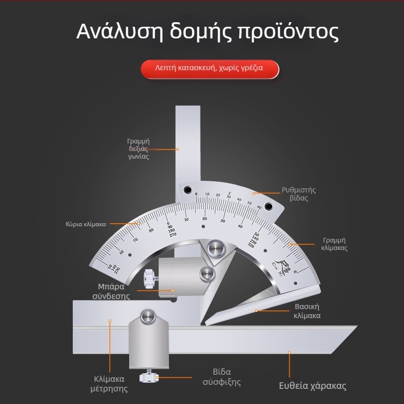 Πολυχρηστικός γωνιόμετρο με κλίμακα 0–320° και 0–360°