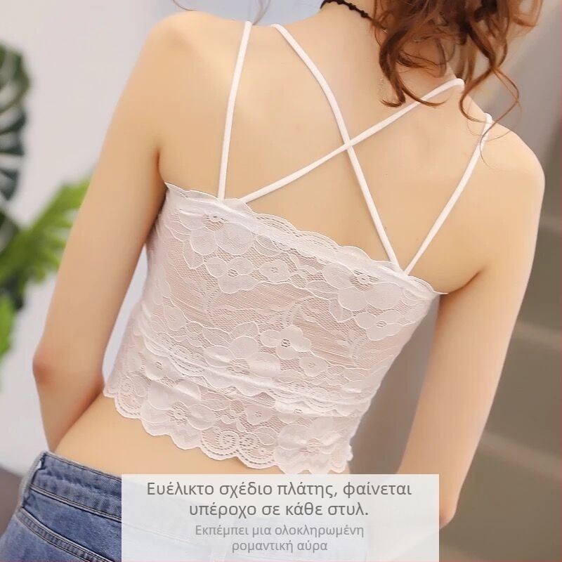 Λεπτό δαντελένιο bustier τοπ με τιράντες, χωρίς ενίσχυση, διακριτική κάλυψη, κατάλληλο για εσωτερική ή εξωτερική χρήση, μεγάλο μέγεθος.