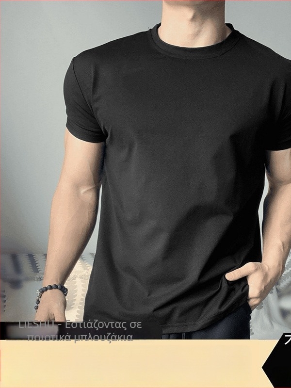 Ανδρικό κοντομάνικο T-shirt Sorona σε μονόχρωμο χρώμα, καλοκαίρι, γρήγορο στέγνωμα, στρογγυλός λαιμός, στενή γραμμή