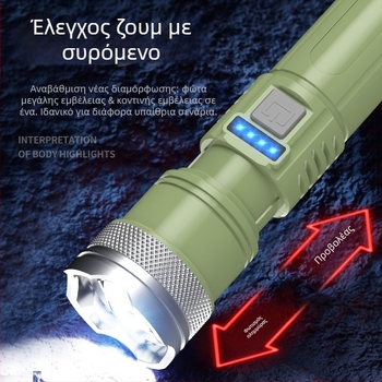 Επαναφορτιζόμενος LED φακός υψηλής φωτεινότητας για εξωτερική και οικιακή χρήση, ανθεκτικός σε πεζοπορία, κάμπινγκ και νυχτερινή ποδηλασία