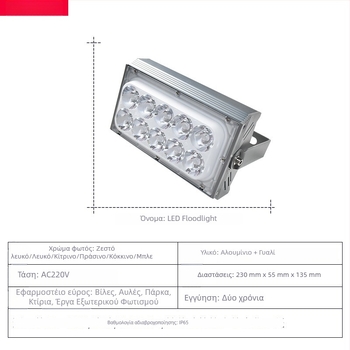 LED προβολέας 36W για εξωτερικούς χώρους, στενή δέσμη, φωτισμός τοίχων τύπου wall-washer, αλουμινένιο περίβλημα, IP65