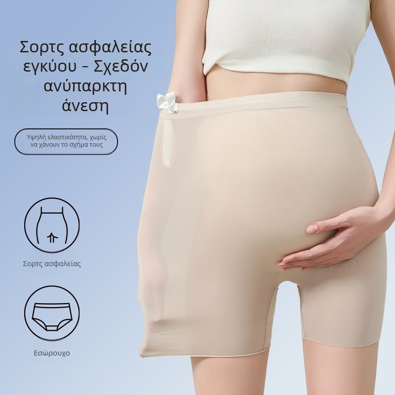 Σορτς εγκύου ασφάλειας με αόρατο πάνελ, ύφασμα ice silk, μήκος 3/4, στενή εφαρμογή, ανάμειξη νάιλον-σπαντέξ