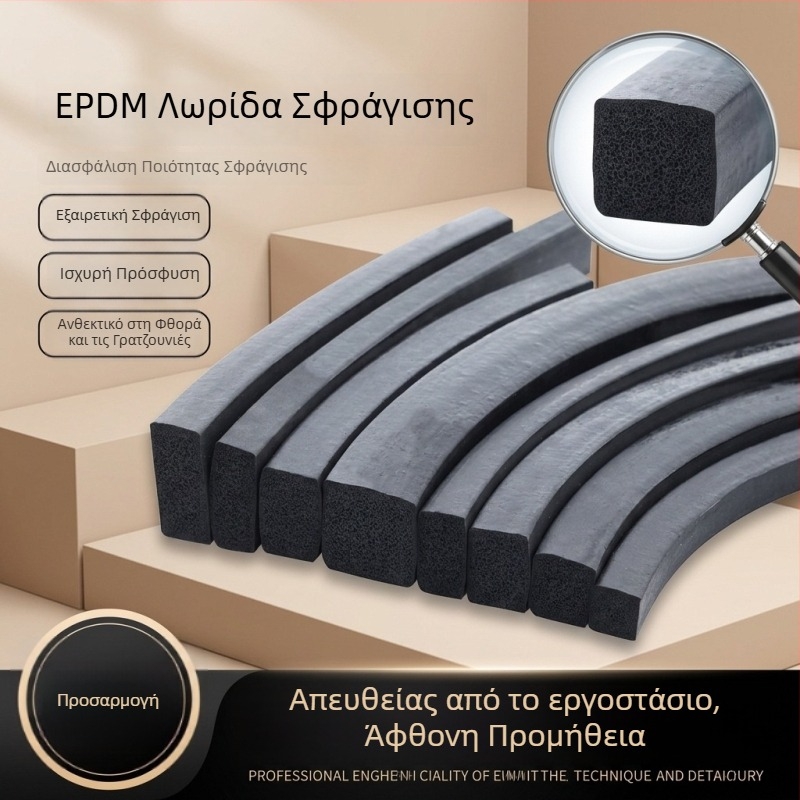 ΛΩΡΙΔΑ στεγανοποίησης EPDM από αφρώδες σφουγγάρι, ανθεκτική σε υψηλές θερμοκρασίες, ειδικά διαμορφωμένο άκρο σφράγισης, ανθεκτική στη φθορά, προστατευτική λωρίδα από καουτσούκ κατά της σκόνης