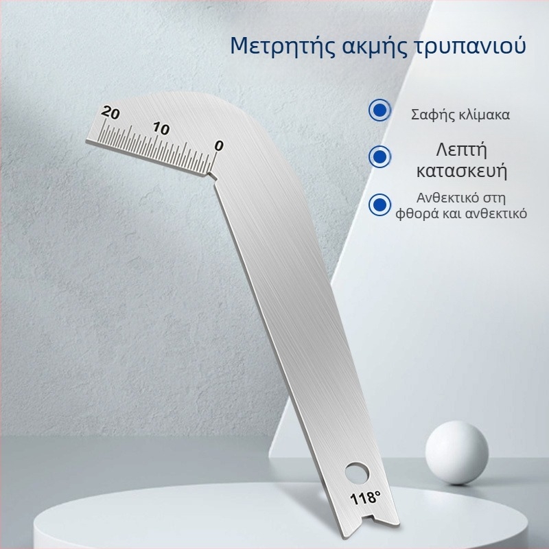 Ανοξείδωτος μετρητής μπροστινής άκρης τρυπανιού, γωνία κορυφής 118°, πρότυπο τρυπανιού και μετρητής άκρης