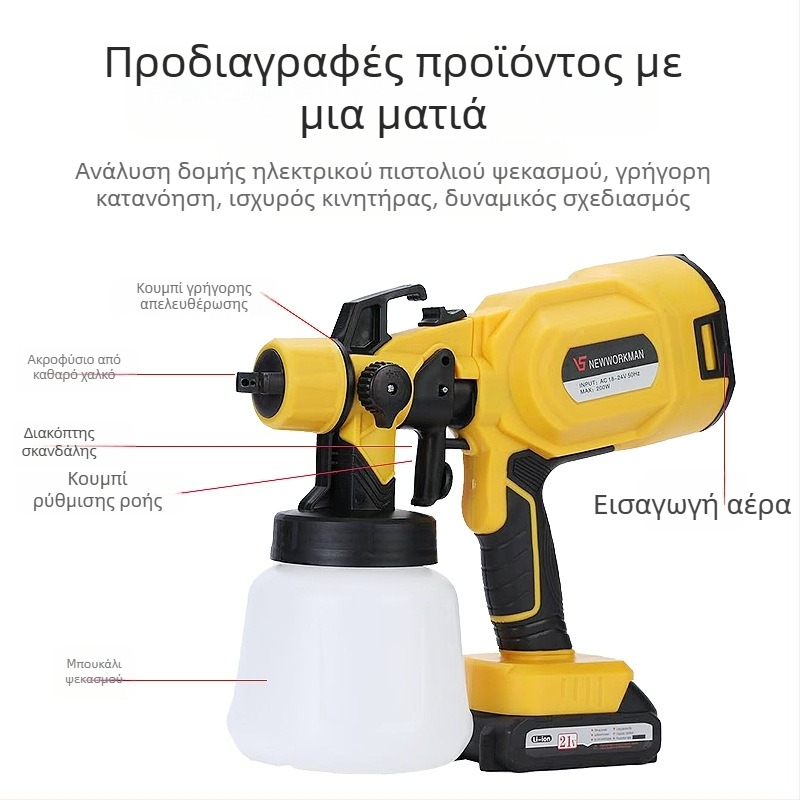 Αποσπώμενη μπαταρία λιθίου, ηλεκτρικό πιστόλι ψεκασμού υψηλής πίεσης για λατέξ βαφές και βαφές με βάση το λάδι