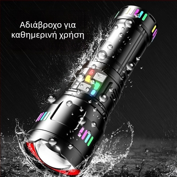 Φακός από αλουμίνιο 50W με λευκό λέιζερ, ζουμ, εμβέλεια έως 500 m, φόρτιση USB, μπαταρία 4800 mAh, λειτουργία Power Bank, κεφαλή 360°, πολυλειτουργικός
