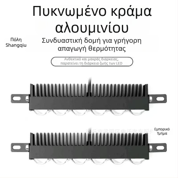 6-LED υπερλεπτός προβολέας με διχτυωτό πλέγμα, δίχρωμη κεφαλή κιτρινο/λευκό, μακρινή εμβέλεια, κρυφή εγκατάσταση, 12-80V, αδιάβροχος