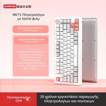 MK75 75-κουμπια RGB φωτιζόμενο ασύρματο πληκτρολόγιο με USB διασύνδεση, συμβατό με έως 3 συσκευές