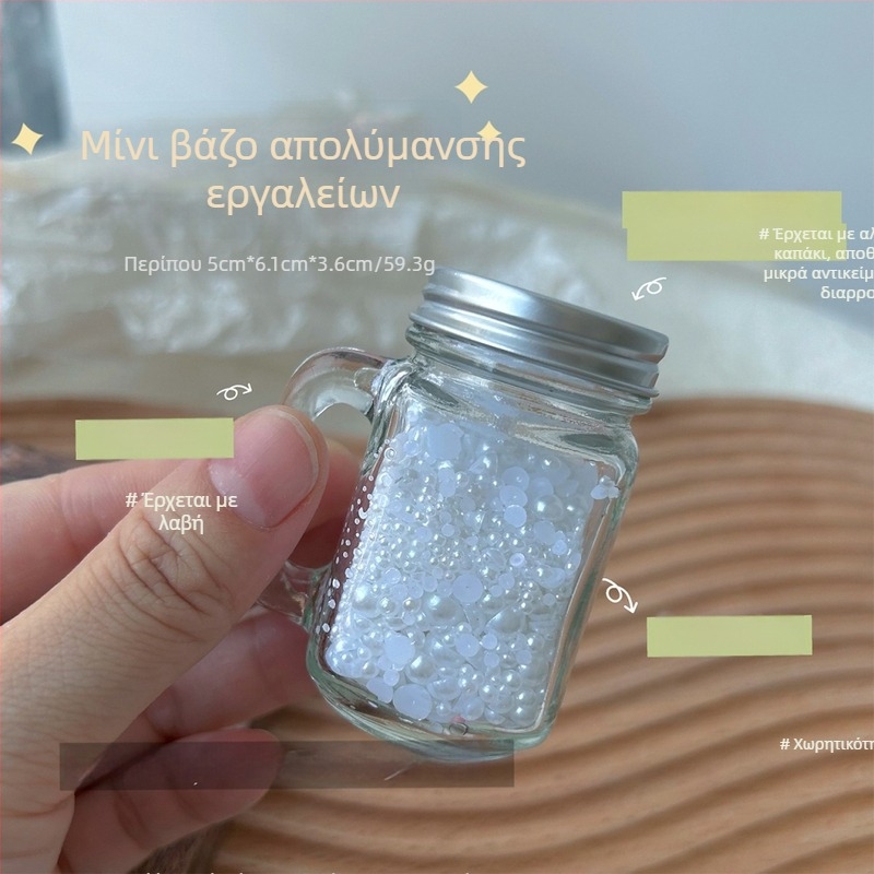 Μίνι γυάλινο κύπελλο καθαρισμού βουρτσών νυχιών με κεφαλή γυαλίσματος, μεταλλικό εξάρτημα αποστείρωσης με καπάκι, θήκη αποθήκευσης κοσμημάτων, κύπελλο ανάμιξης χρωμάτων, εργαλείο μανικιούρ