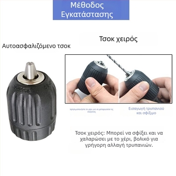 Τσοκ τρυπανιού με τρία σαγόνια, αυτόματη ασφάλιση, 0,8–10 mm