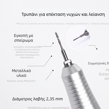 Κεφαλή τρυπανιού νυχιών με διαμαντένια επένδυση, επεκτεινόμενη άκρη για γρήγορη διάτρηση οπών, εργαλείο μανικιούρ από βολφραμικό χάλυβα